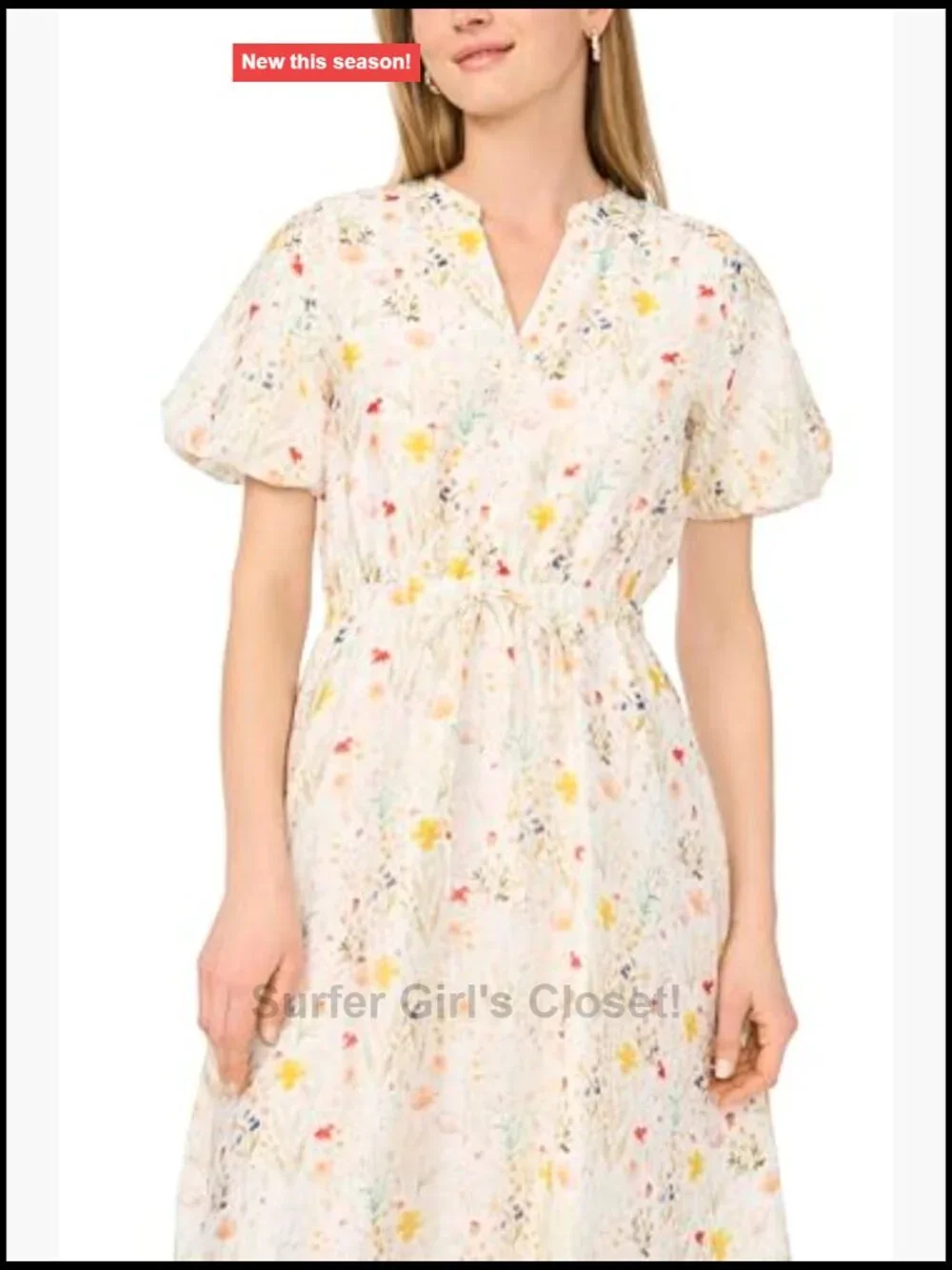 Tie Waist Maxi Dress Short Sleeve Split Neck Floral Rayon